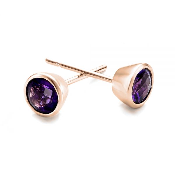 14k Rose Gold 14k Rose Gold Amethyst Bezel Set Stud Earrings - Front View -  101026