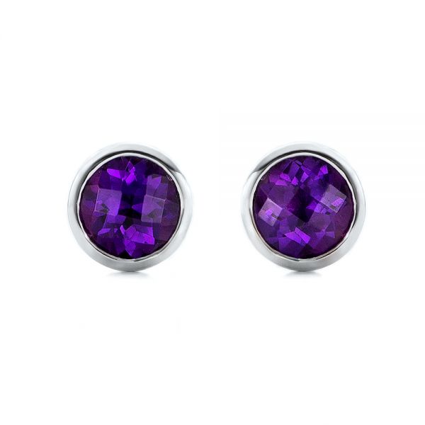  Platinum Platinum Amethyst Bezel Set Stud Earrings - Three-Quarter View -  101026