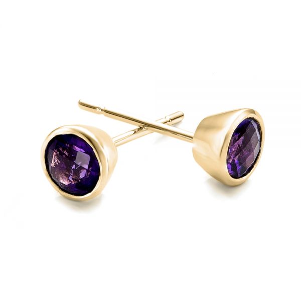 14k Yellow Gold 14k Yellow Gold Amethyst Bezel Set Stud Earrings - Front View -  101026