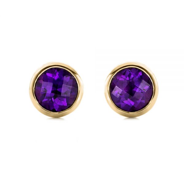 14k Yellow Gold 14k Yellow Gold Amethyst Bezel Set Stud Earrings - Three-Quarter View -  101026