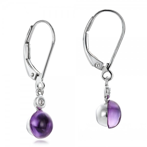 Amethyst Cabochon and Diamond Earrings - front perspective
