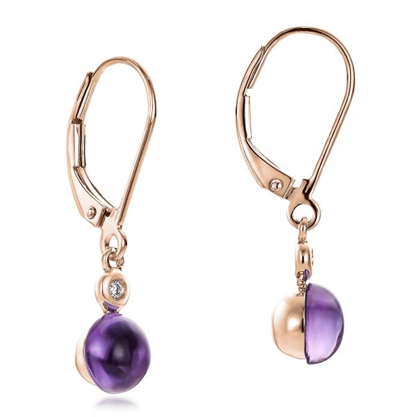 14k Rose Gold 14k Rose Gold Amethyst Cabochon And Diamond Earrings - Front View - 100447