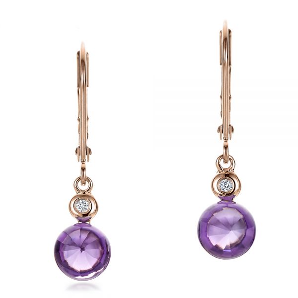 18k Rose Gold 18k Rose Gold Amethyst Cabochon And Diamond Earrings - Three-Quarter View -  100447