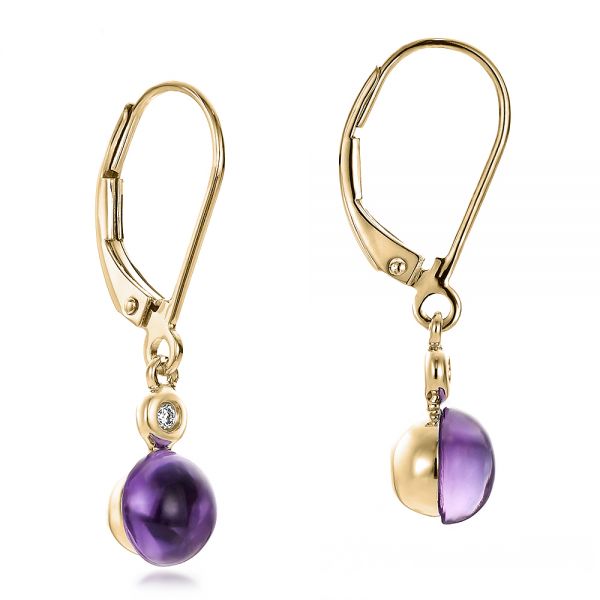 18k Yellow Gold 18k Yellow Gold Amethyst Cabochon And Diamond Earrings - Front View -  100447