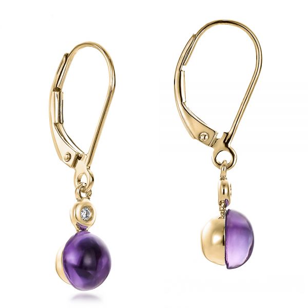 14k Yellow Gold 14k Yellow Gold Amethyst Cabochon And Diamond Earrings - Front View - 100447