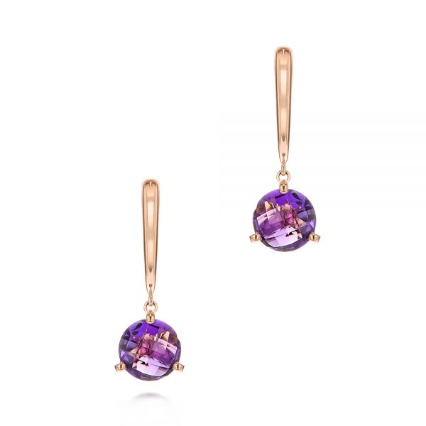 14k Rose Gold 14k Rose Gold Amethyst Dangle Earrings - Three-Quarter View -  106406