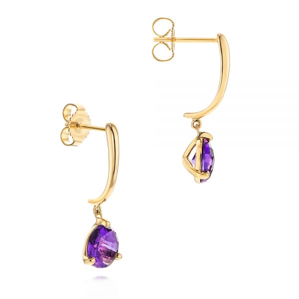 14k Yellow Gold 14k Yellow Gold Amethyst Dangle Earrings - Front View -  106406