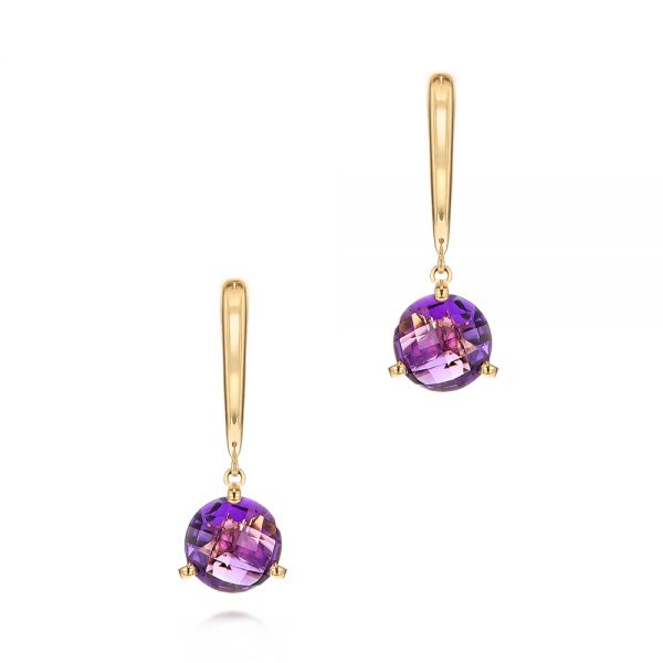 18k Yellow Gold 18k Yellow Gold Amethyst Dangle Earrings - Three-Quarter View -  106406