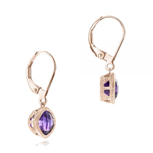 18k Rose Gold 18k Rose Gold Amethyst Drop Earrings - Front View - 102657