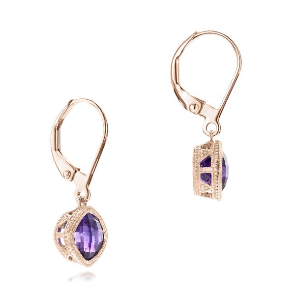 14k Rose Gold 14k Rose Gold Amethyst Drop Earrings - Front View -  102657