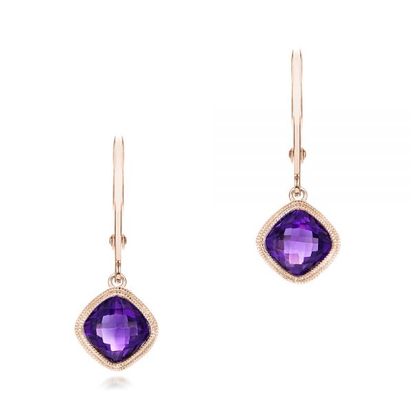 18k Rose Gold 18k Rose Gold Amethyst Drop Earrings - Three-Quarter View -  102657