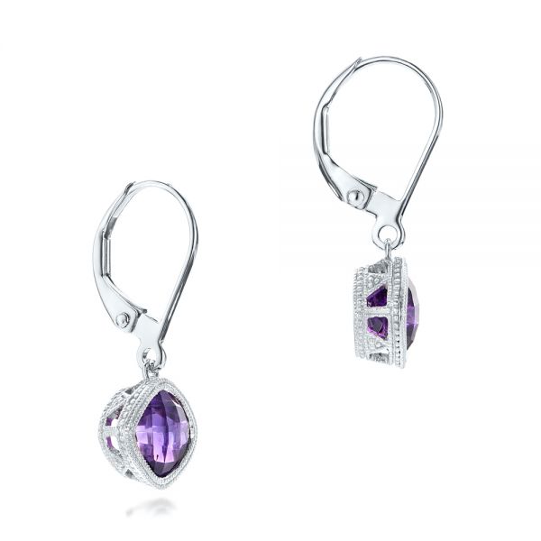 18k White Gold 18k White Gold Amethyst Drop Earrings - Front View -  102657