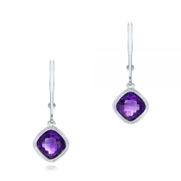 14k White Gold Amethyst Drop Earrings - Three-Quarter View -  102657