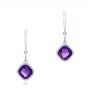 14k White Gold Amethyst Drop Earrings - Three-Quarter View -  102657 - Thumbnail