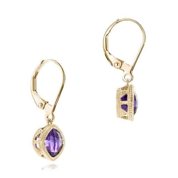 18k Yellow Gold 18k Yellow Gold Amethyst Drop Earrings - Front View - 102657