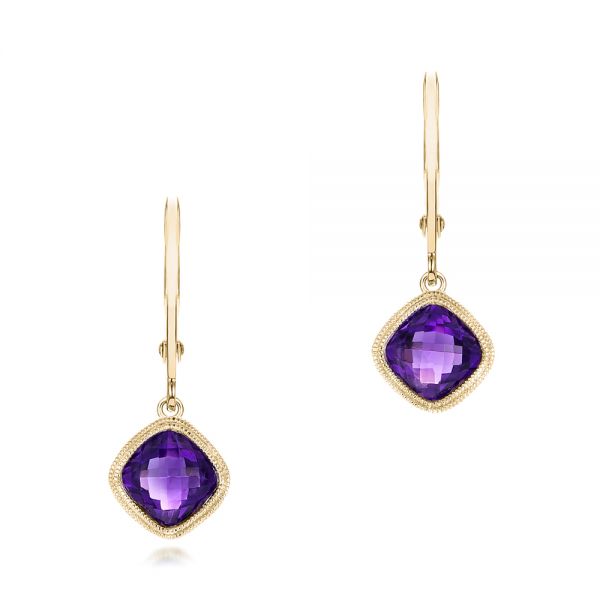 18k Yellow Gold 18k Yellow Gold Amethyst Drop Earrings - Three-Quarter View -  102657