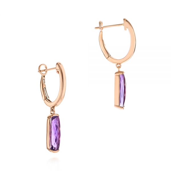 14k Rose Gold Amethyst Huggie Earrings - Front View -  105409