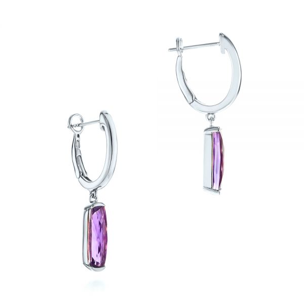 Platinum Platinum Amethyst Huggie Earrings - Front View - 105409