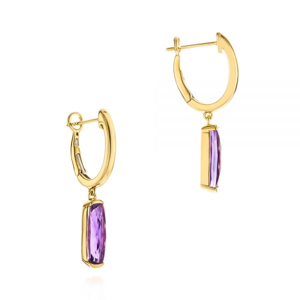 14k Yellow Gold 14k Yellow Gold Amethyst Huggie Earrings - Front View -  105409