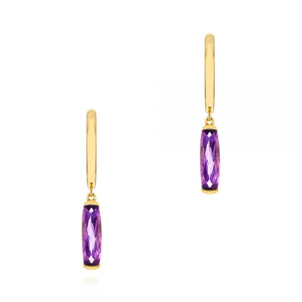 18k Yellow Gold 18k Yellow Gold Amethyst Huggie Earrings - Three-Quarter View -  105409