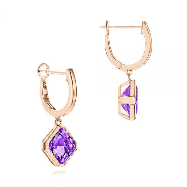 14k Rose Gold 14k Rose Gold Amethyst Huggies - Front View -  106552