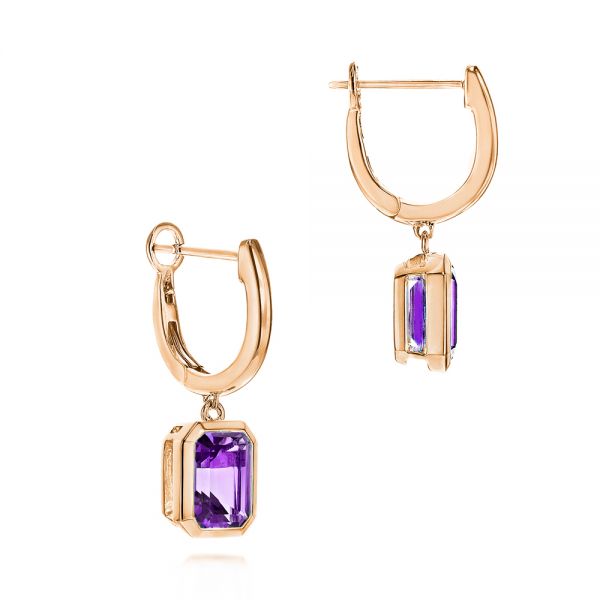 14k Rose Gold 14k Rose Gold Amethyst Huggies - Front View - 106605