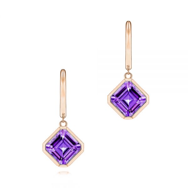 18k Rose Gold 18k Rose Gold Amethyst Huggies - Three-Quarter View -  106552