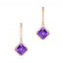 14k Rose Gold 14k Rose Gold Amethyst Huggies - Three-Quarter View -  106552 - Thumbnail