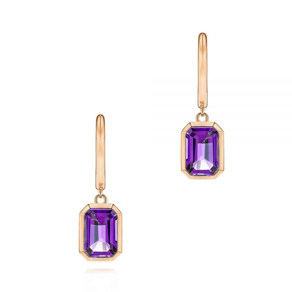 18k Rose Gold 18k Rose Gold Amethyst Huggies - Three-Quarter View -  106605