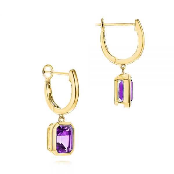 14k Yellow Gold 14k Yellow Gold Amethyst Huggies - Front View -  106605