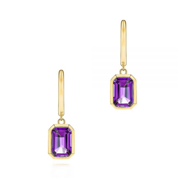 18k Yellow Gold 18k Yellow Gold Amethyst Huggies - Three-Quarter View -  106605