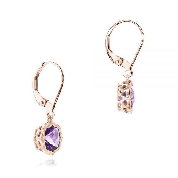 14k Rose Gold 14k Rose Gold Amethyst Leverback Earrings - Front View - 102511