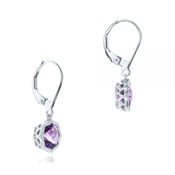 18k White Gold 18k White Gold Amethyst Leverback Earrings - Front View -  102511