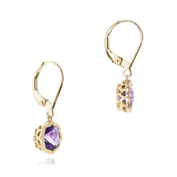 18k Yellow Gold 18k Yellow Gold Amethyst Leverback Earrings - Front View -  102511