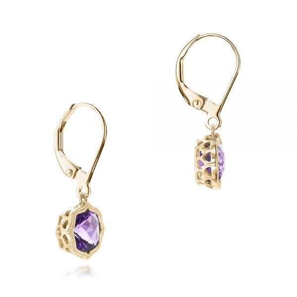 14k Yellow Gold 14k Yellow Gold Amethyst Leverback Earrings - Front View - 102511