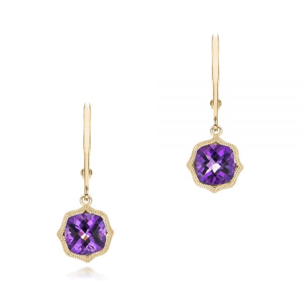 18k Yellow Gold 18k Yellow Gold Amethyst Leverback Earrings - Three-Quarter View -  102511