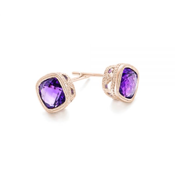 18k Rose Gold 18k Rose Gold Amethyst Stud Earrings - Front View -  102655