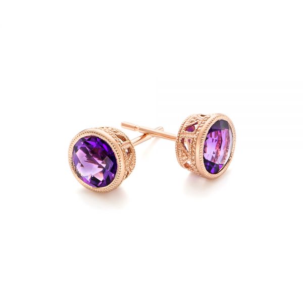 14k Rose Gold Amethyst Stud Earrings - Front View -  102661