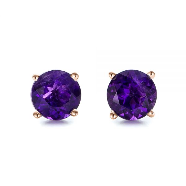 14k Rose Gold 14k Rose Gold Amethyst Stud Earrings - Three-Quarter View -  100927