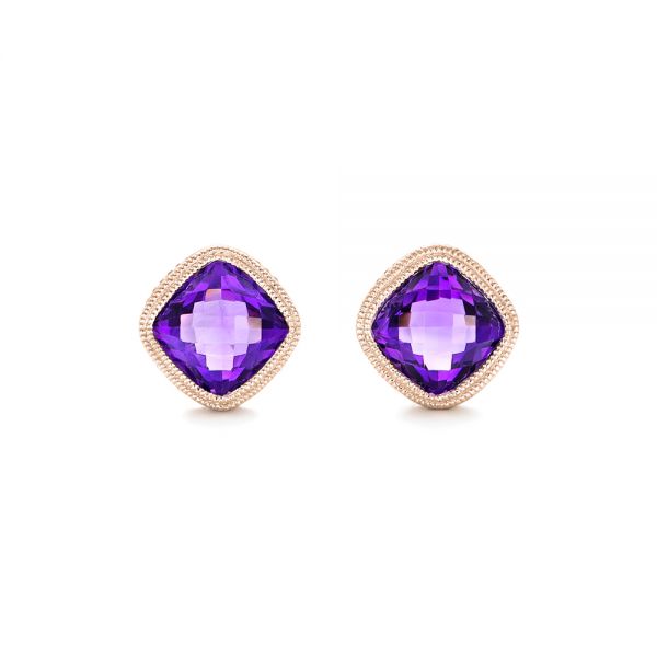 14k Rose Gold 14k Rose Gold Amethyst Stud Earrings - Three-Quarter View -  102655