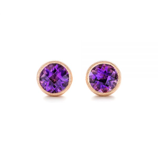 14k Rose Gold Amethyst Stud Earrings - Three-Quarter View -  102661