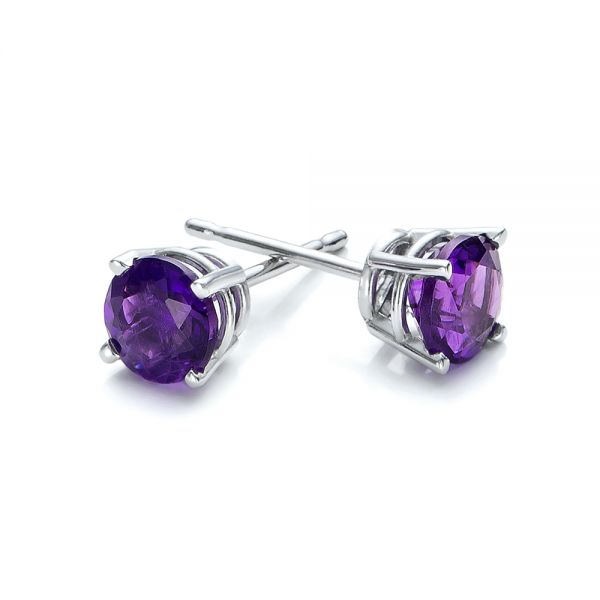 18k White Gold 18k White Gold Amethyst Stud Earrings - Front View -  100927