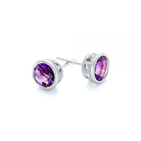 18k White Gold 18k White Gold Amethyst Stud Earrings - Front View -  102661