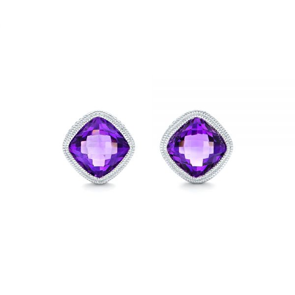 18k White Gold 18k White Gold Amethyst Stud Earrings - Three-Quarter View -  102655