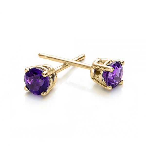 18k Yellow Gold 18k Yellow Gold Amethyst Stud Earrings - Front View -  100928