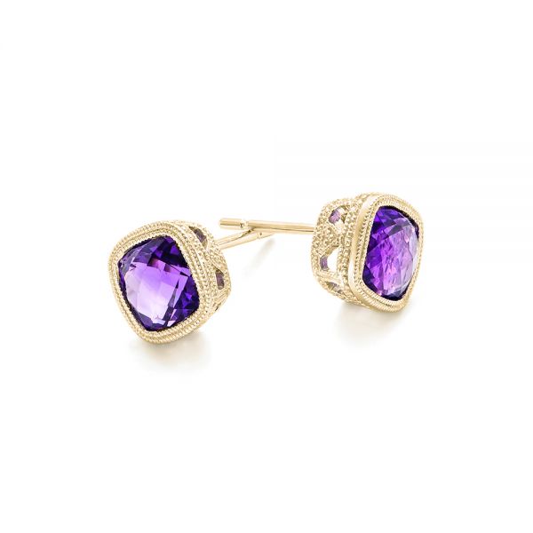 18k Yellow Gold 18k Yellow Gold Amethyst Stud Earrings - Front View - 102655