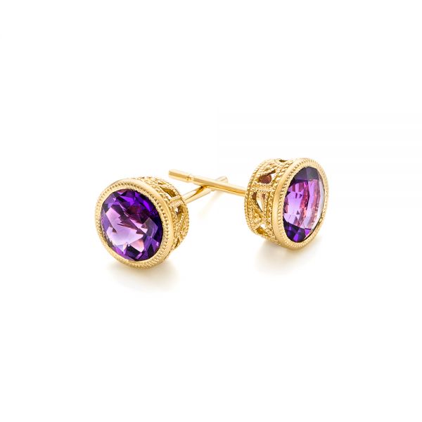 14k Yellow Gold 14k Yellow Gold Amethyst Stud Earrings - Front View -  102661