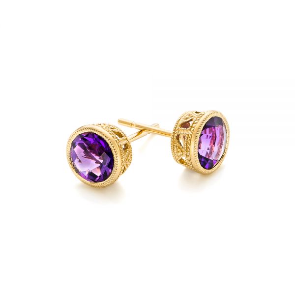 18k Yellow Gold 18k Yellow Gold Amethyst Stud Earrings - Front View -  102661