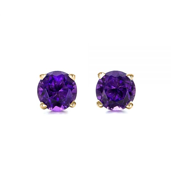 14k Yellow Gold 14k Yellow Gold Amethyst Stud Earrings - Three-Quarter View - 100928