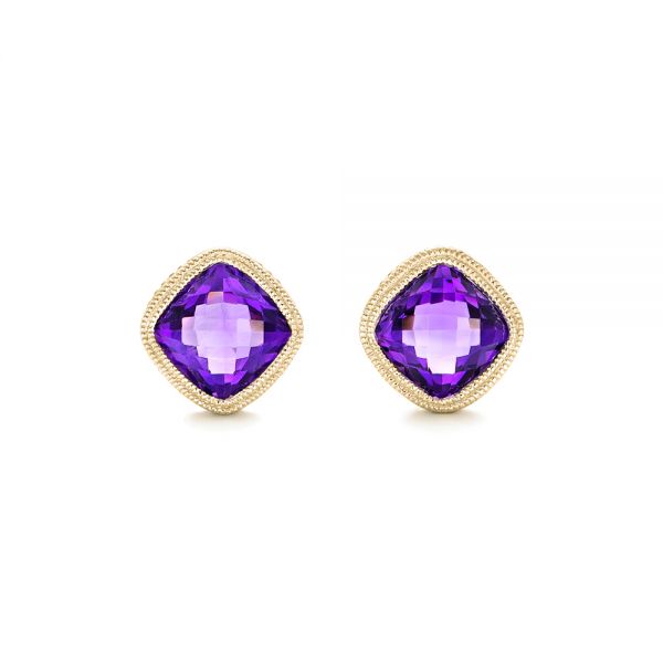 18k Yellow Gold 18k Yellow Gold Amethyst Stud Earrings - Three-Quarter View - 102655